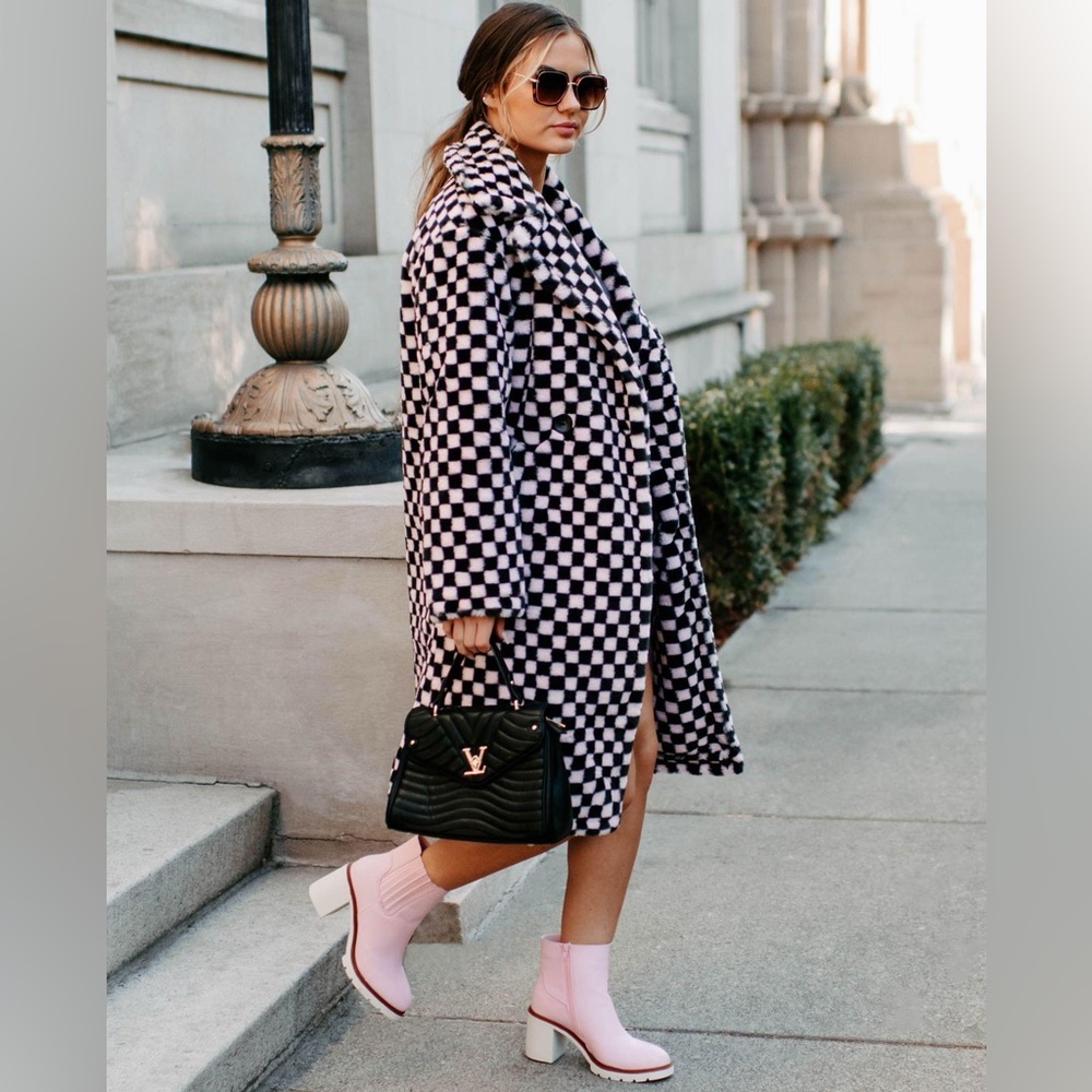 Pink Black checkered coat